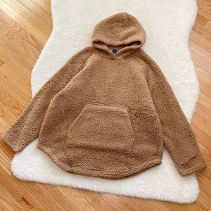 Women's Teddy Hoodie Sherpa Fleece Kangaroo Pocket, Brown, Size Medium